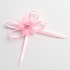 Pink Self-Adhesive Satin Bow With Diamante Flower - 12 Pack