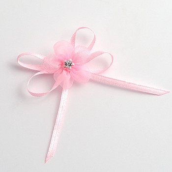 Pink Self-Adhesive Satin Bow With Diamante Flower - 12 Pack