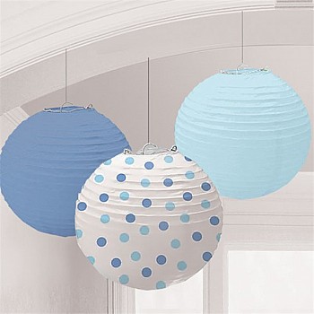 Blue Dots Paper Lantern Decorations - 24cm