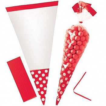 Apple Red Polka Dot Cello Sweet Cones - 24cm