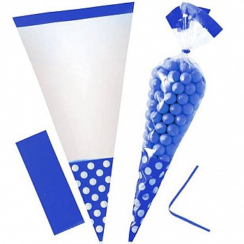 Bright Royal Blue Polka Dot Cello Sweet Cones - 24cm