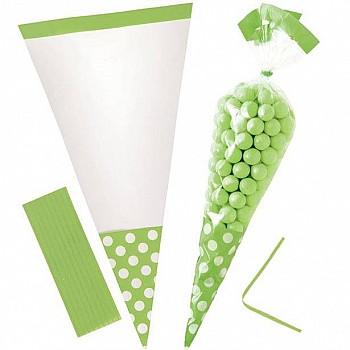 Kiwi Green Polka Dot Cello Sweet Cones - 24cm