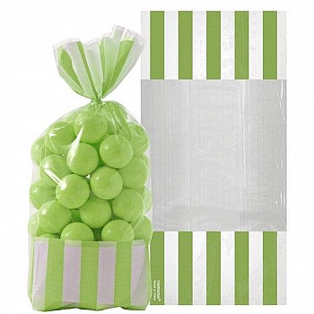 Kiwi Green Stripe Cello Sweet Bags - 27cm