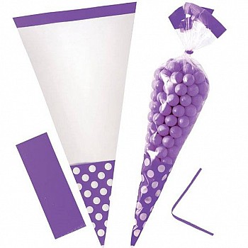 New Purple Polka Dot Cello Sweet Cones - 24cm