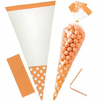 Orange Peel Polka Dot Cello Sweet Cones - 24cm