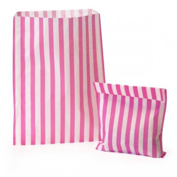 Bright Pink Candy Stripe Paper Bags  7"x9"