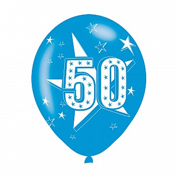 Age 50 Blue Latex Balloons (6pk)