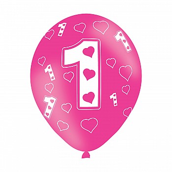 Age 1 Pink Latex Balloons (6pk)