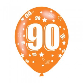 Age 90 Assorted Colours Latex Balloons (6pk)