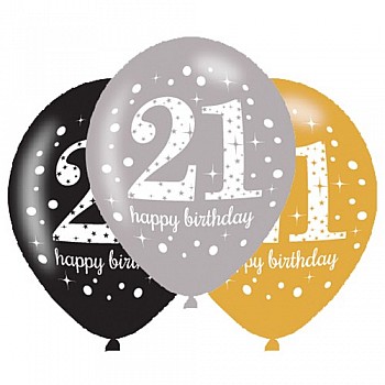 Age 21 Gold Mix Sparkling Celebration Balloons 