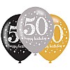 Age 50 Gold Sparkling Celebration Balloons (6pk)