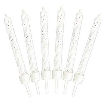 Spiral Birthday Candles - White Glitter