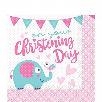 On your Christening Day Pink Luncheon Napkins 33cm (16pk)