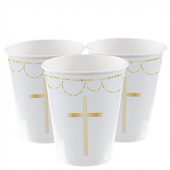 Blue Botanical Cross Paper Cups - 237ml