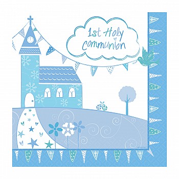 First Holy Communion Blue Paper Napkins - 33cm (16pk)