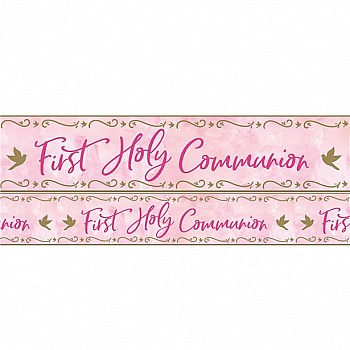 New First Holy Communion Pink Holographic Foil Banner - 2.7m