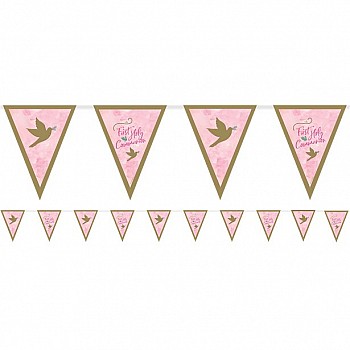 Pink First Holy Communion Pennant Banners - 4m