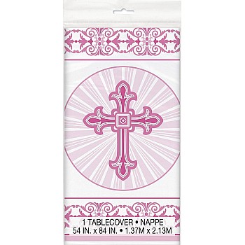 Pink Radiant Cross Plastic Tablecover 1.37m X 2.13m