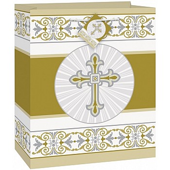 Gold and Silver Radiant Cross Medium Gift Bag