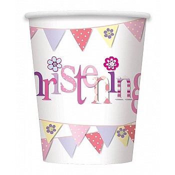 Christening Pink Bunting 9oz Cups (8pk)