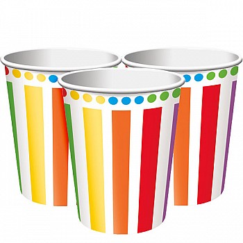 Rainbow Party Cups - 256ml Paper Party Cups (8pk)