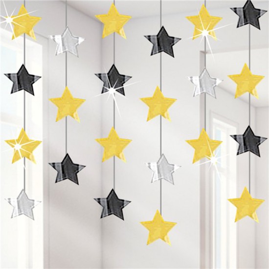 Gold Silver & Black Star Hanging Decorations, Party Accessories