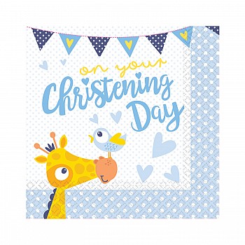 On your Christening Day Blue Luncheon Napkins 33cm (16pk)