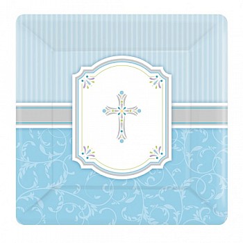 Blessing Blue Square Paper Plates 25.4cm (8pk)