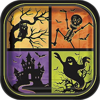 Halloween Haunted House 9" Square Paper Party Plates (8pk)