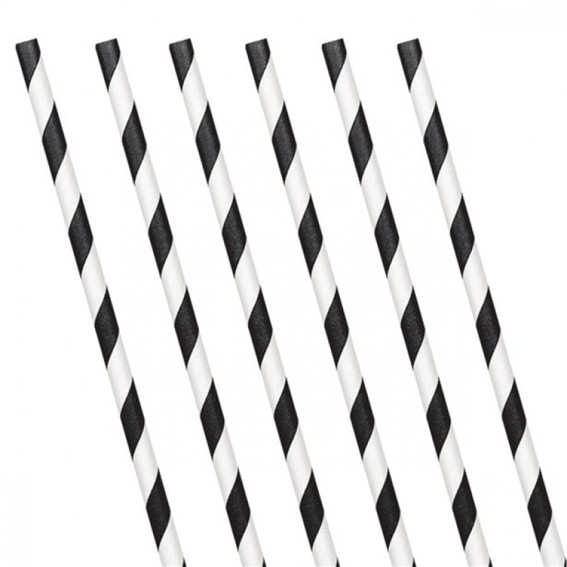 Black Stripe Paper Straws (24 Pack)