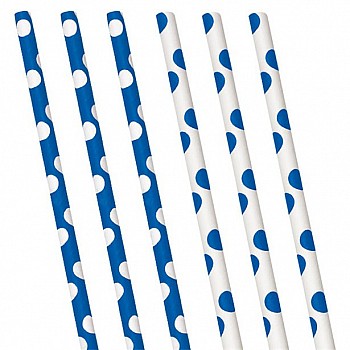 Blue Polka Dot Paper Straws - (10pk)