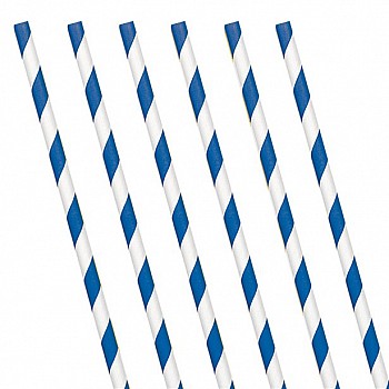 Royal Blue Stripe Paper Straws (24 Pack)