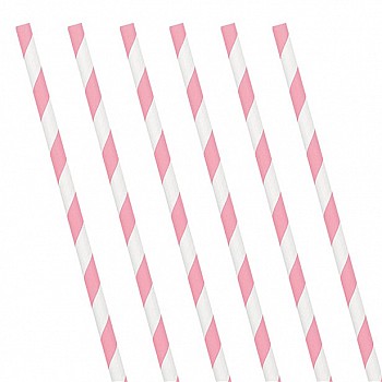 Soft Pink Stripe Paper Straws (24 Pack)