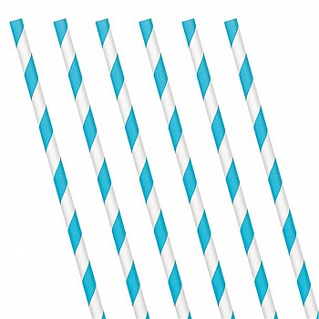  Caribbean Blue Stripe Paper Straws (24 Pack)