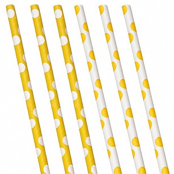 Yellow Polka Dot Paper Straws - (10pk)